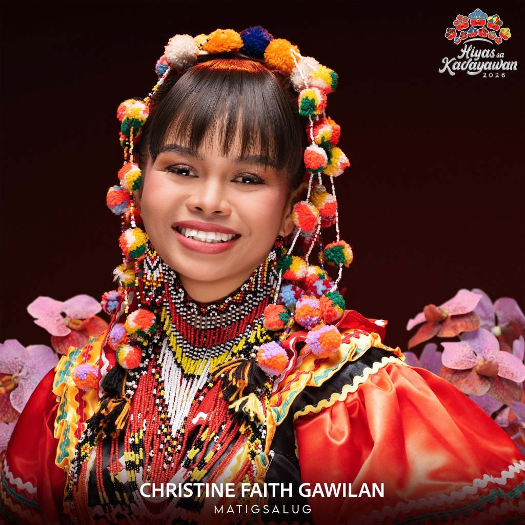 Christine Faith Gawilan, Matigsalug
Hiyas sa Kadayawan 2026 Official Headshots, see: Hiyas sa Kadayawan Facebook page: https://www.facebook.com/share/p/18uZbtR8tV/